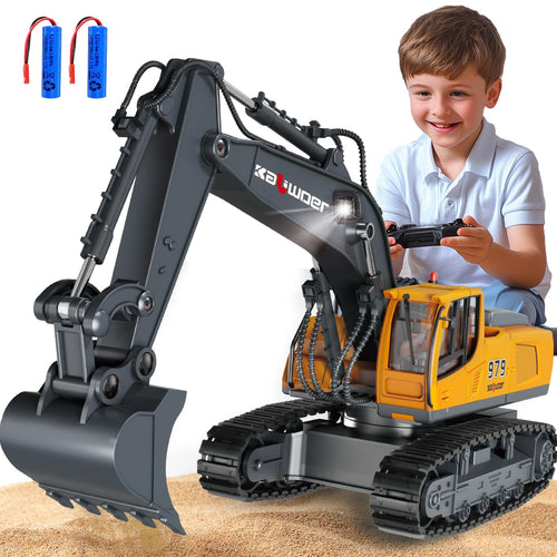 PENGBU RC Ferngesteuerter Bagger 1:18 mit Metallschaufel, 11 Kanäle, LED-Licht in der drehbaren Kabine
