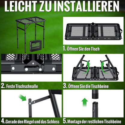 GARLLEN Grilltisch klappbar – Campingtisch höhenverstellbar 58x40 cm