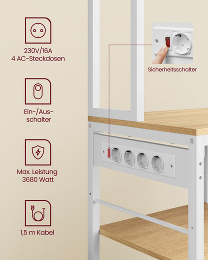 VASAGLE Küchenregal KKS015Y02 mit Steckdosen goldeichen-wolkenweiss