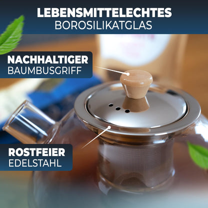 CLIDOR Teekanne mit Siebeinsatz aus Borosilikatglas, 1,5 Liter