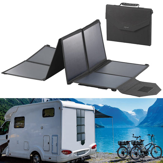 revolt Faltpanel: Mobiles Solarpanel 100W monokristallin. Dunkles Faltpanel für mobile Stromerzeugung via Sonne.