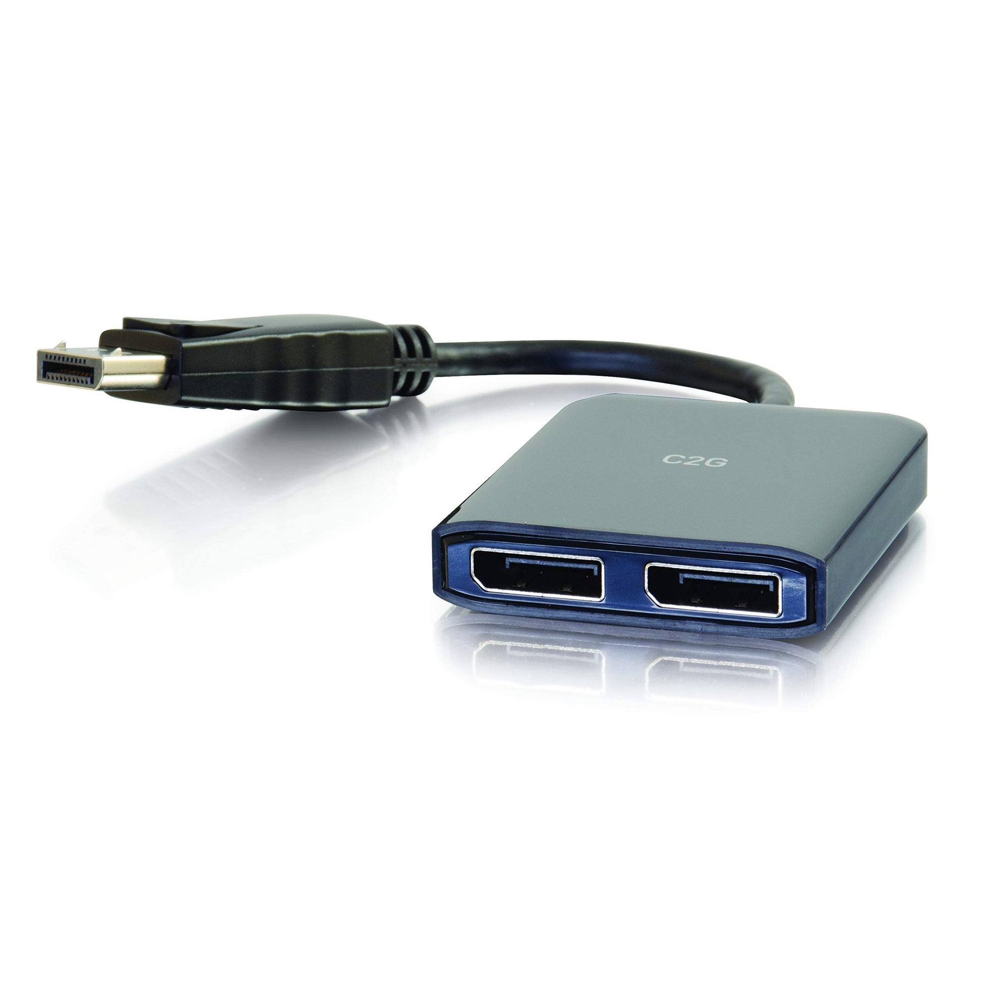 C2G DisplayPort 1.2 Dual Monitor MST Hub 4K Schwarz. Schwarzer Hub zur Verbindung zweier 4K-Monitore über einen DisplayPort-Anschluss.