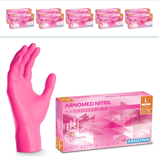 ARNOMED Nitrilhandschuhe puderfrei - pink, L, 2000 Stück. Pinke Einweghandschuhe für Schutz und Hygiene in Praxis und Labor.