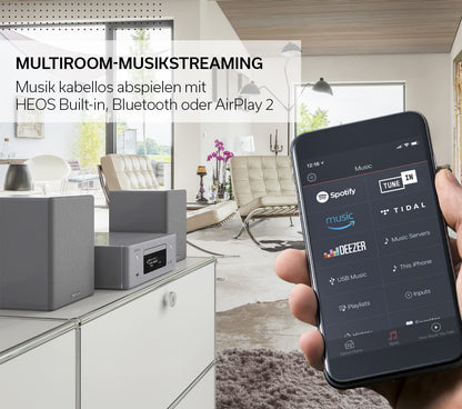 Denon CEOL N-10 Kompaktanlage, HiFi Verstärker mit 2-Wege Lautsprechern, CD-Player, Internetradio, Musikstreaming, HEOS Multiroom, Bluetooth, WLAN, AirPlay 2, Alexa Kompatibel, 2 Optische TV-Eingänge
