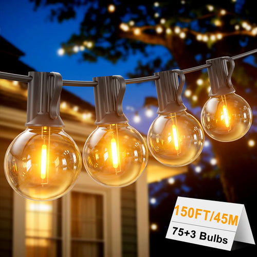 LONIUTO LED Lichterkette Outdoor 45 m mit 75 G40 Birnen, IP45, schwarzes Kabel, bruchsichere Kunststoffbirnen