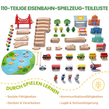 Tiny Land 110-teiliges Holzeisenbahn-Set – Kinderspielzeug