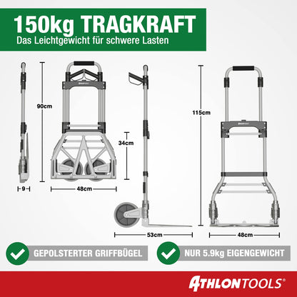 ATHLON TOOLS Schwerlast-Sackkarre klappbar 150kg Alu – Modell 2025