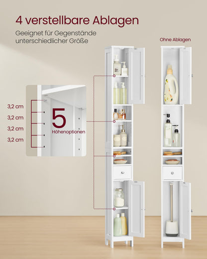 VASAGLE Badezimmerschrank BBC765W01, hoch, schmal, wolkenweiss