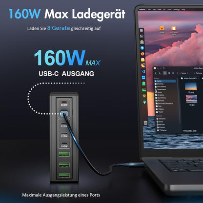 FNITAER 720W USB C Ladegerät – 8-Ports Schnellladestation