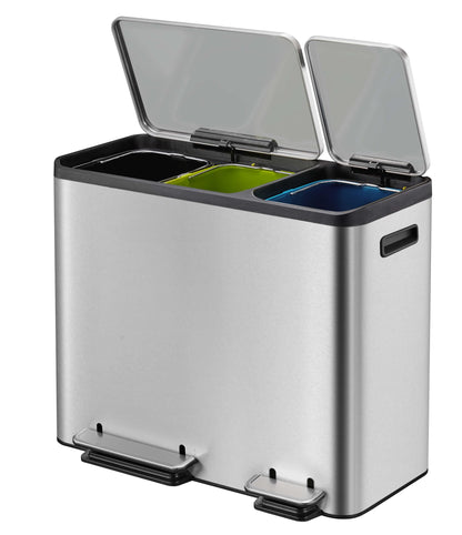 EKO Ecocasa Tretmülleimer 3x15L, 3 Fächer, Edelstahl Matt