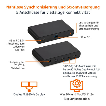 Amazon Basics Thunderbolt 4 Dockingstation – Dual-Display, Schwarz, EU