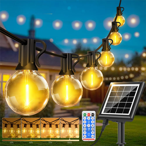 Light-Brightly Solar Lichterkette aussen, 30 m, 38+2 LED, warmweiss mit Vintage-Glühbirnen