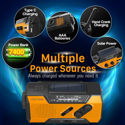 FosPower FOSPWB-2376 Notfallradio NOAA/AM/FM mit Solar und Handkurbel