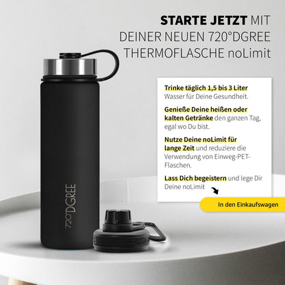 720°DGREE noLimit Trinkflasche Edelstahl 1,2 l – Thermosflasche
