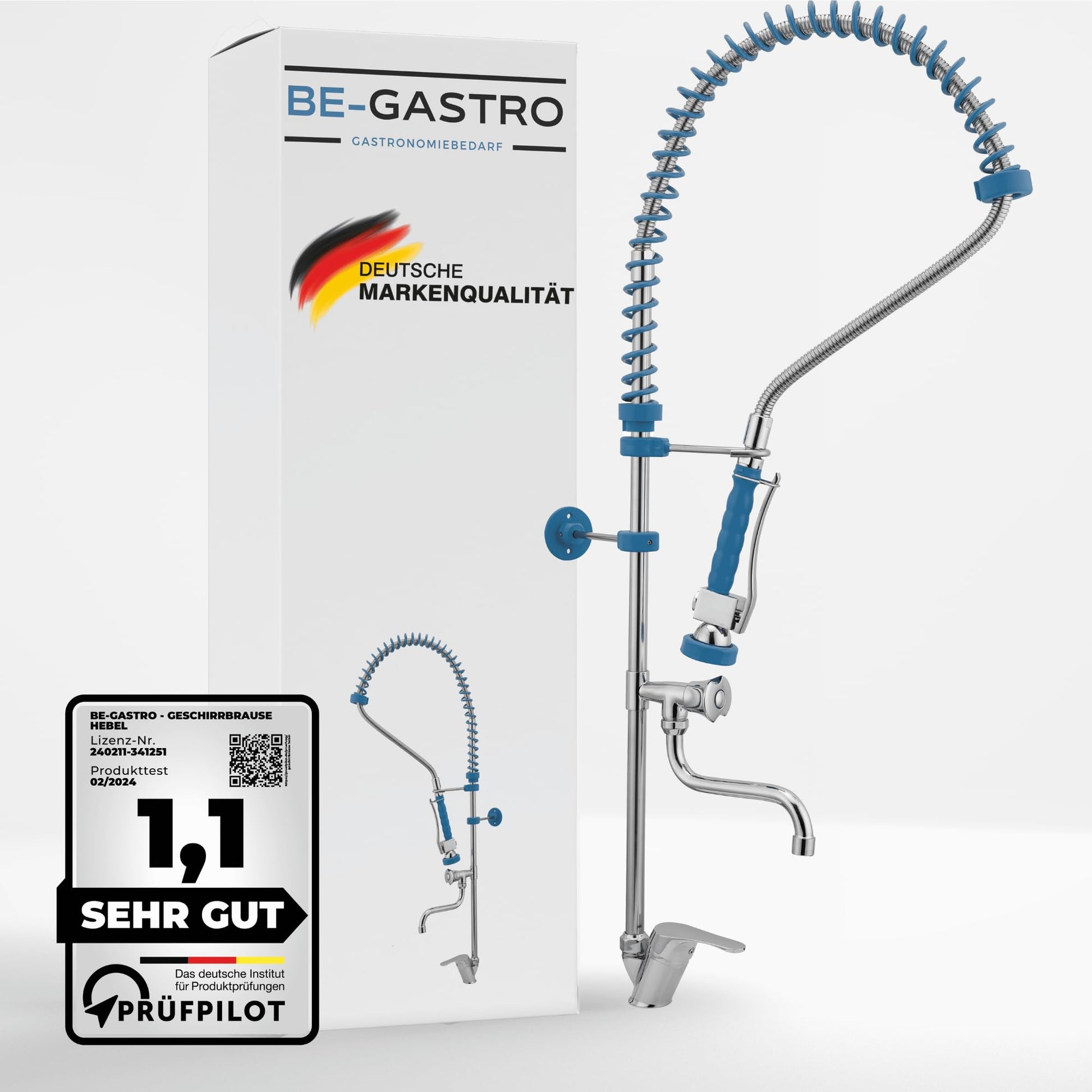 BE-GASTRO® Gastro Geschirrbrause Einloch Premium Hebelgriff Blau. Blaue Einloch-Brause mit Hebelgriff zur Gastro-Geschirreinigung.
