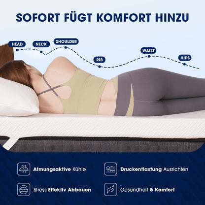 DOPEDIO 7,5cm Gel Memory Foam Matratzen Topper - 180x200cm Weiss