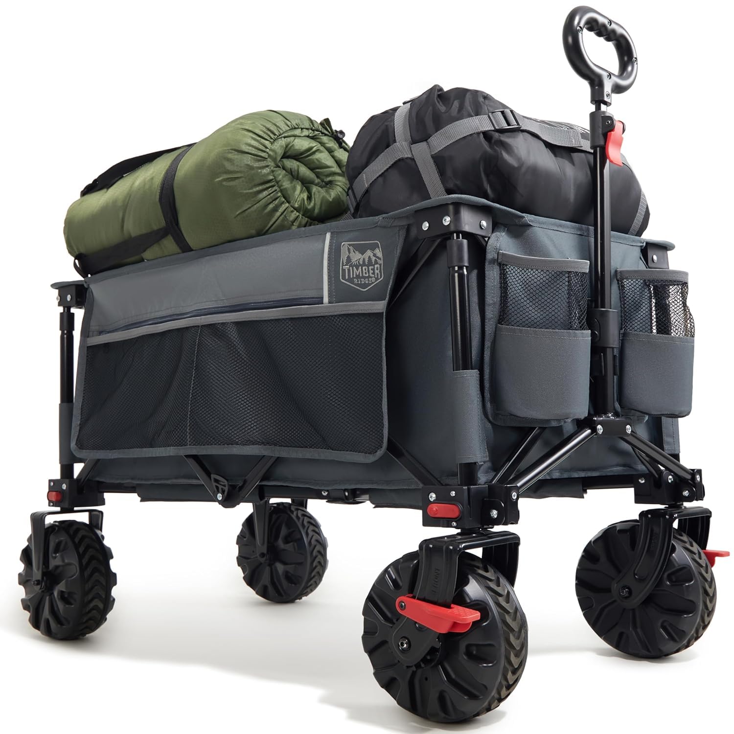 TIMBER RIDGE XXL Bollerwagen faltbar mit Bremsen und Getränkehalter, breite Geländeräder