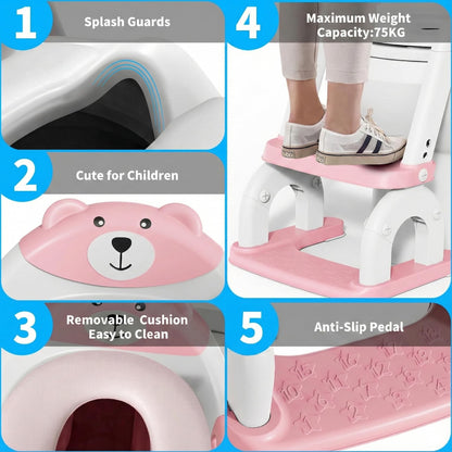 KYYOKE Toilettensitz Kinder mit Treppe, 2-in-1 Toilettentrainer, Rose