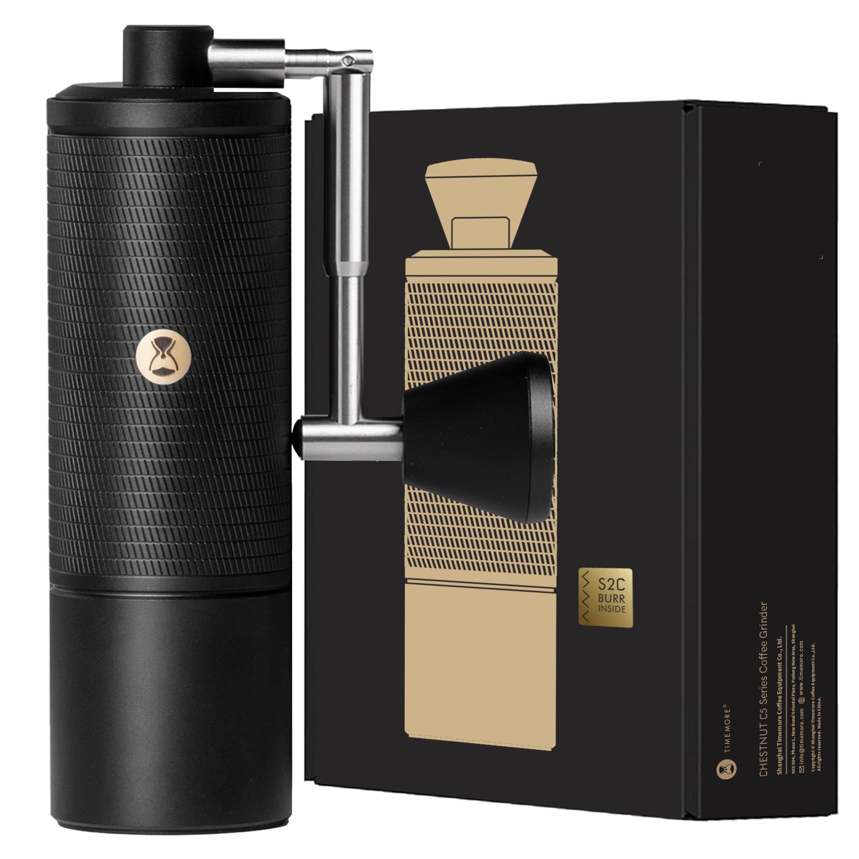 TIMEMORE C5 ESP Pro Handkaffeemühle mit S2C Kegelmahlwerk, schwarz, Vollmetallgehäuse und Klappgriff