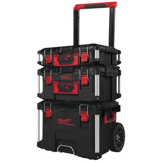 Milwaukee Packout Promo-Set 4932464244 – Grosser Trolley 3-tlg. Schwarzes, dreiteiliges, modulares Trolley-System für Werkzeugtransport.