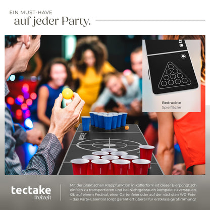 tectake Bierpong Tisch, klappbar, höhenverstellbar, mit 100 Bechern