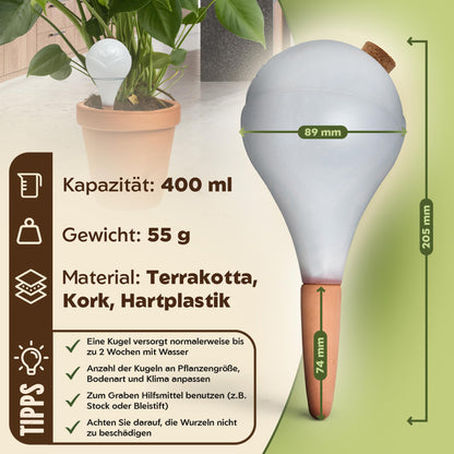 VITALLEO Bewässerungskugeln XL 400 ml, Selbstbewässerung, 6er-Set