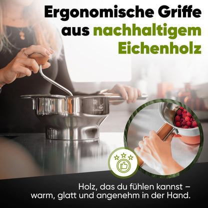Mühlenwerk Passiermühle Edelstahl, Eichenholz-Griff, 3 Siebe, 2,3 L