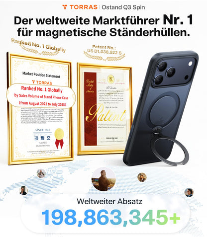 TORRAS Ostand Q3 Spin Hülle mit Ständer für iPhone 17 Pro Max, schwarz