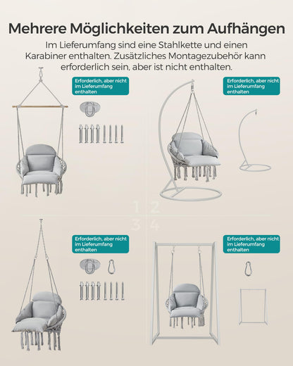 SONGMICS Hängesessel GDC042G11V3, mit Kissen, bis 120 kg, Taubengrau