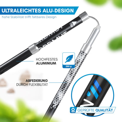NORDMUT Wanderstöcke faltbar, Aluminium, höhenverstellbar 115-135 cm