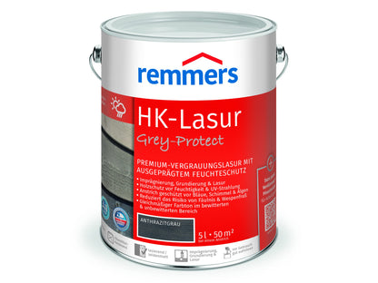 Remmers HK-Lasur 3in1 Grey-Protect Holzlasur anthrazitgrau, 5 Liter, für Holz im Aussenbereich