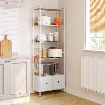 WOLTU Bücherregal mit 5 Ablagen, 2 Schubladen - Helle Eiche Weiss