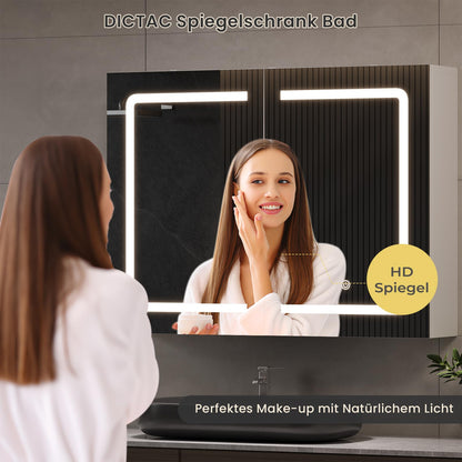 DICTAC Spiegelschrank mit LED-Beleuchtung und Steckdose, 80 cm, weiss