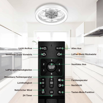 Airwit 48cm Deckenventilator mit Licht – Dimmbar, leise