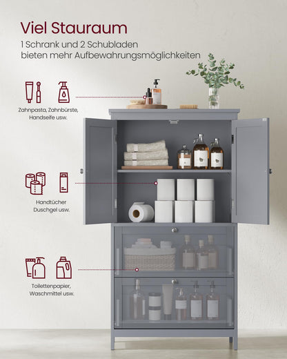 VASAGLE Badezimmerschrank mit 2 Türen und 2 Schubladen, Taubengrau