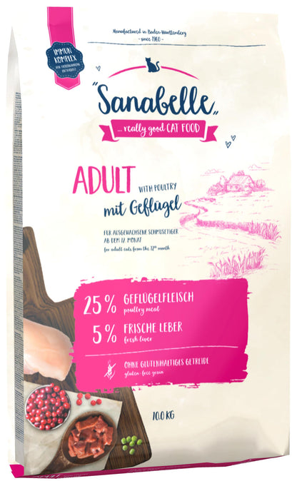 Sanabelle Adult Katzentrockenfutter mit Geflügel 10 kg, Vollnahrung für ausgewachsene Katzen
