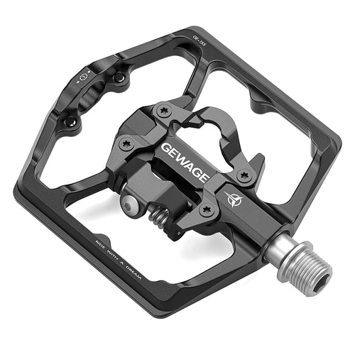 GEWAGE Mountainbike-Pedale GE-155, SPD-Flachpedale, schwarz, Aluminium, doppelseitig mit Plattform- und Klickseite