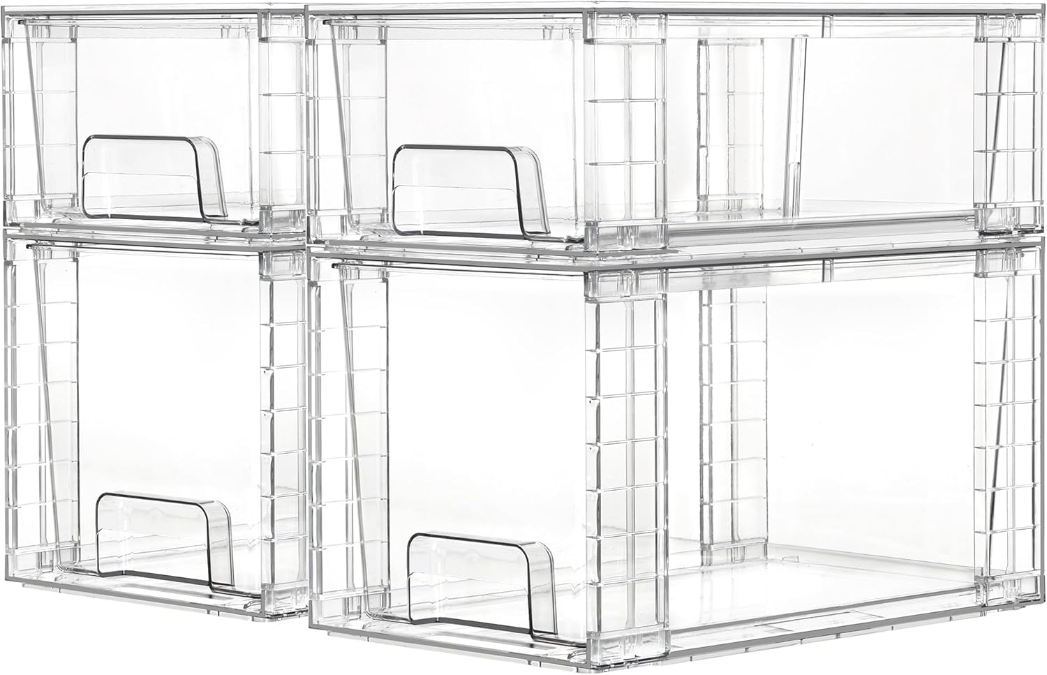 Vtopmart Aufbewahrungsschubladen 4er-Set aus transparentem Acryl, stapelbar, mit Griffen