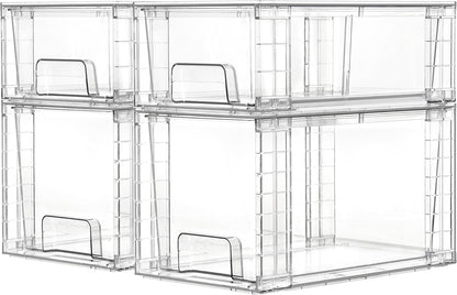 Vtopmart Aufbewahrungsschubladen 4er-Set aus transparentem Acryl, stapelbar, mit Griffen