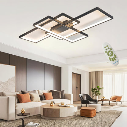 MQW Moderne Geometrische LED Deckenleuchte Dimmbar Wohnzimmer – Schwarz L80cm