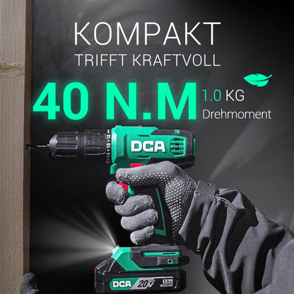 DCA Akku-Schlagbohrmaschine Set 20V, 40 Nm, 13 mm Bohrfutter