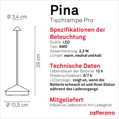 Zafferano Pina Tischlampe kabellos wiederaufladbar - Corten
