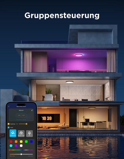 Govee RGBIC LED Deckenleuchte 24W dimmbar Ø30cm Matter schwarz