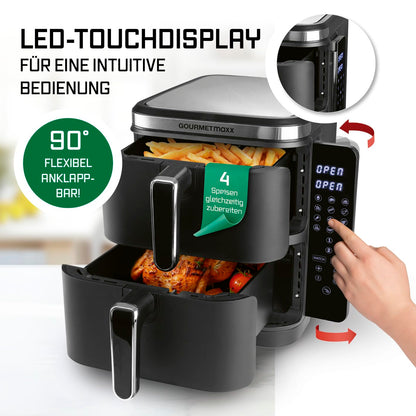 GOURMETmaxx FryUp Vertikale Doppelkammer Heissluftfritteuse 10L