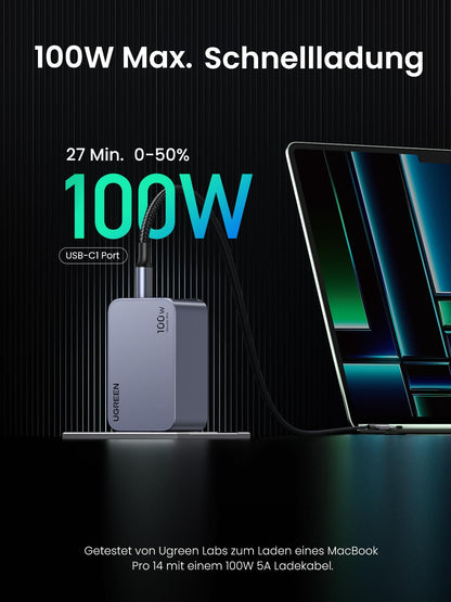 UGREEN Nexode Pro 100W GaN Mini USB C Schnellladegerät 3-Port