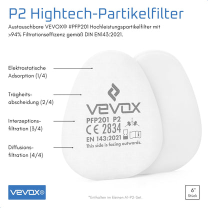VEVOX Atemschutzmaske A1P2 mit A1 Gas- und P2 Partikelfiltern