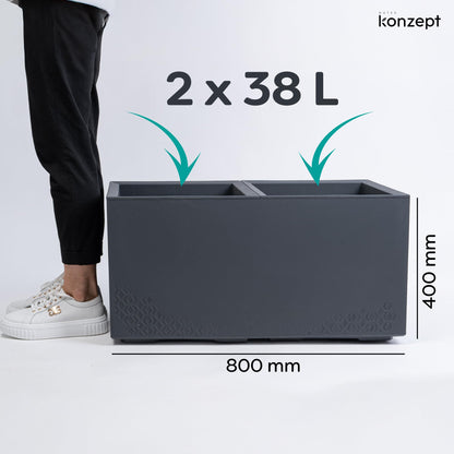KONZEPT Pflanzkübel rechteckig 80x40x40 cm mit Rollen, anthrazit
