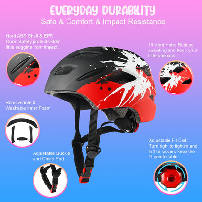 RaMokey Kinder-Fahrradhelm mit LED-Rücklicht 50-56 cm, schwarz-rot