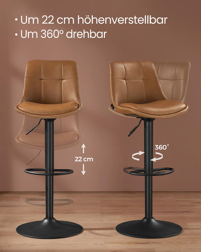 VASAGLE Barhocker 2er Set höhenverstellbar - karamellbraun LJB095K01