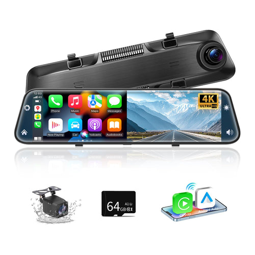 Smart 2025 12 Zoll 4K Dashcam Spiegel - CarPlay Android Auto. Spiegel mit 4K-Dashcam für Aufnahme und CarPlay/Android Auto.